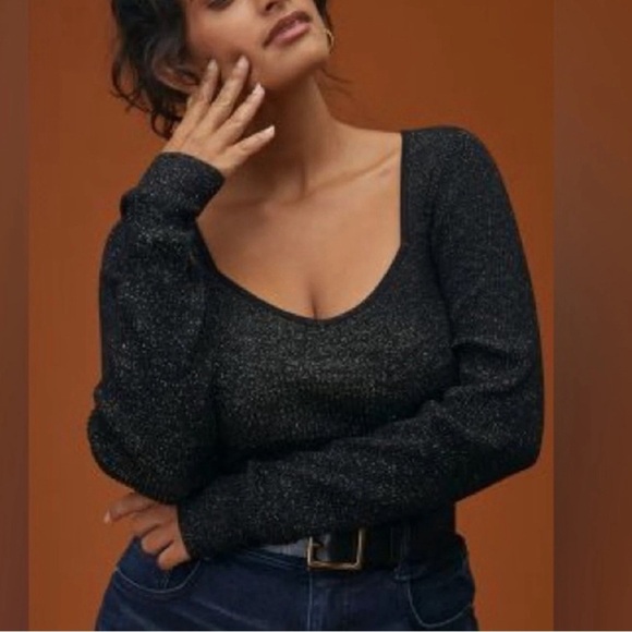 Anthropologie Tops - Anthropologie Black and Silver Knit Sweater